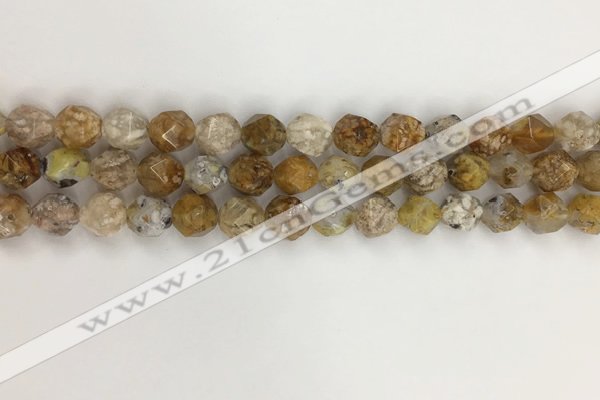 COP1676 15.5 inches 8mm faceted nuggets yellow opal gemstone beads