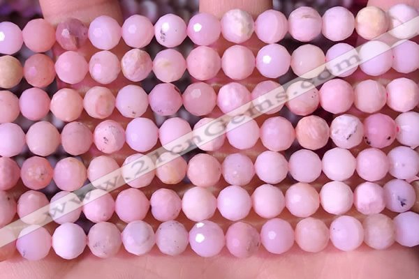 COP1742 15.5 inches 6mm faceted round natural pink opal beads