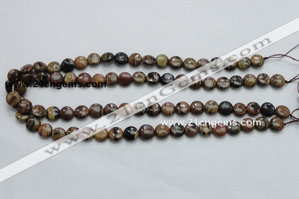 COP210 15.5 inches 10mm flat round natural brown opal gemstone beads