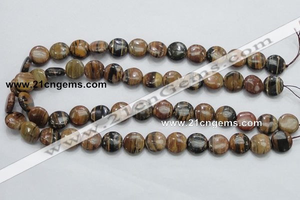 COP211 15.5 inches 14mm flat round natural brown opal gemstone beads