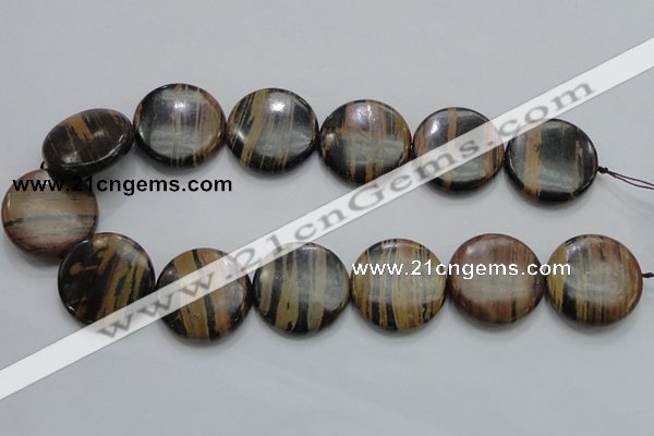 COP215 15.5 inches 30mm flat round natural brown opal gemstone beads