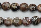 COP229 15.5 inches 12mm flat round natural brown opal gemstone beads