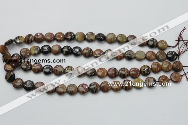 COP229 15.5 inches 12mm flat round natural brown opal gemstone beads