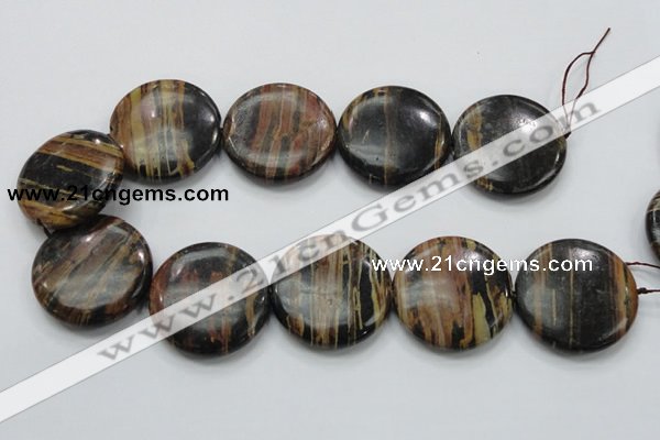 COP230 15.5 inches 40mm flat round natural brown opal gemstone beads