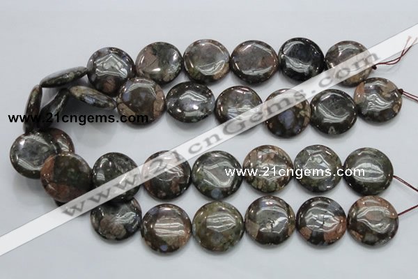 COP252 15.5 inches 25mm flat round natural grey opal gemstone beads