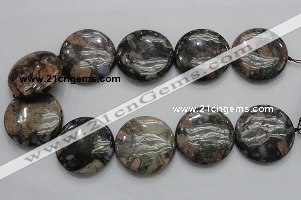 COP253 15.5 inches 40mm flat round natural grey opal gemstone beads