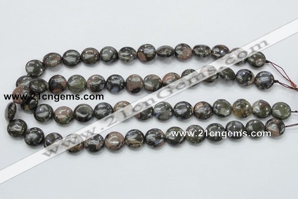 COP270 15.5 inches 14mm flat round natural grey opal gemstone beads