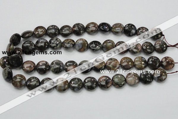 COP271 15.5 inches 16mm flat round natural grey opal gemstone beads