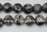 COP275 15.5 inches 12mm faceted round natural grey opal gemstone beads