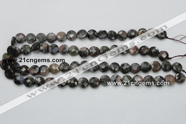 COP275 15.5 inches 12mm faceted round natural grey opal gemstone beads