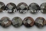 COP276 15.5 inches 14mm faceted round natural grey opal gemstone beads