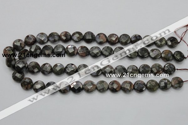 COP276 15.5 inches 14mm faceted round natural grey opal gemstone beads