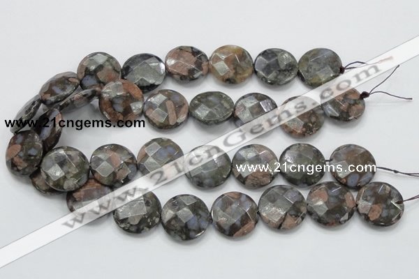 COP278 15.5 inches 25mm faceted round natural grey opal gemstone beads