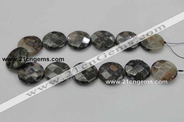 COP279 15.5 inches 30mm faceted round natural grey opal gemstone beads