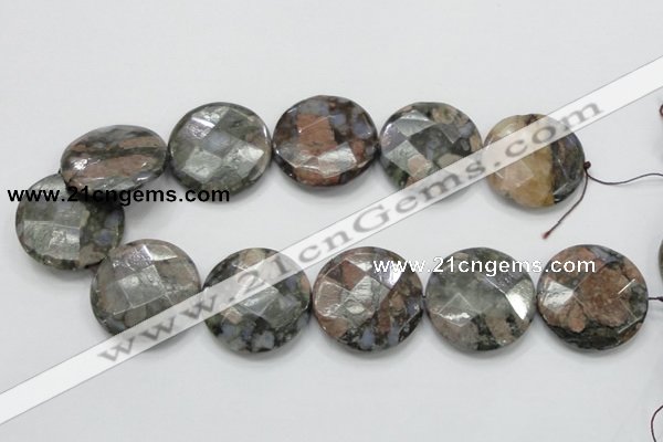 COP280 15.5 inches 35mm faceted round natural grey opal gemstone beads