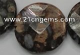 COP281 15.5 inches 40mm faceted round natural grey opal gemstone beads