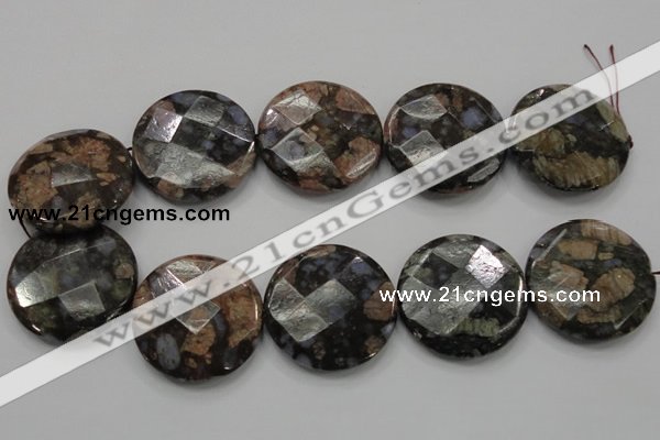 COP281 15.5 inches 40mm faceted round natural grey opal gemstone beads