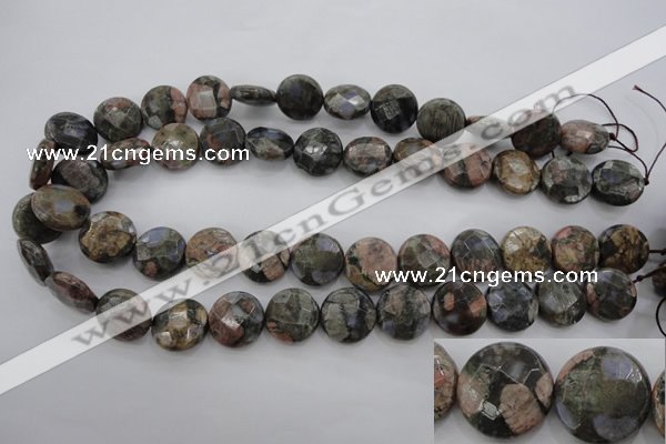 COP295 15.5 inches 16mm faceted coin natural grey opal beads