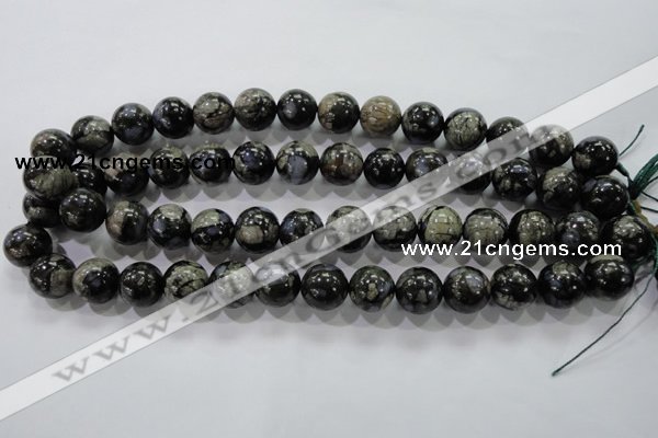 COP456 15.5 inches 14mm round natural grey opal gemstone beads