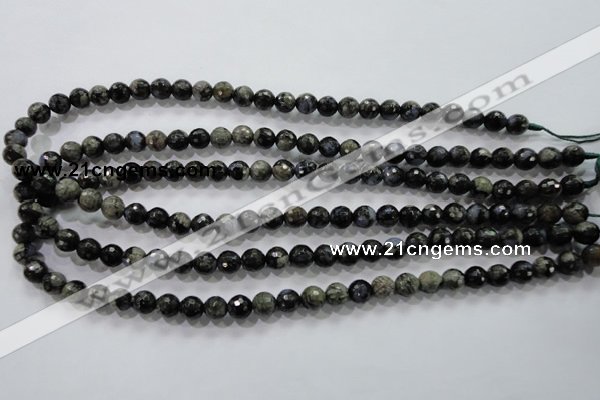 COP462 15.5 inches 8mm faceted round natural grey opal gemstone beads