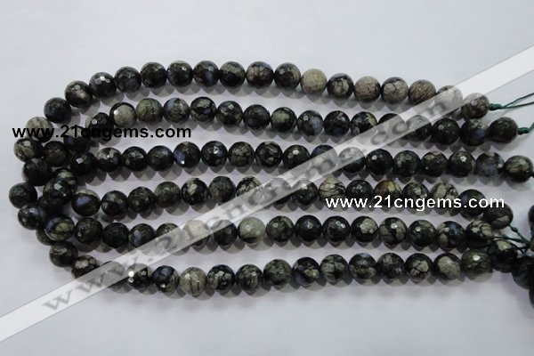 COP463 15.5 inches 10mm faceted round natural grey opal gemstone beads