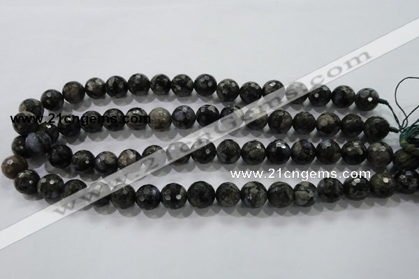 COP464 15.5 inches 12mm faceted round natural grey opal gemstone beads