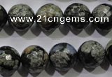 COP465 15.5 inches 14mm faceted round natural grey opal gemstone beads