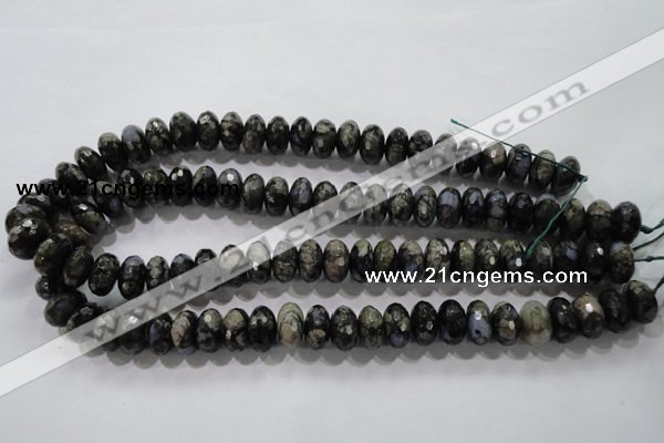 COP476 15.5 inches 8*14mm faceted rondelle natural grey opal beads