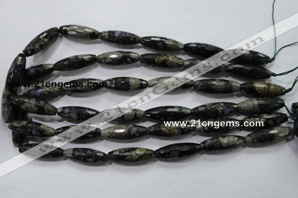 COP480 15.5 inches 10*30mm faceted rice natural grey opal beads