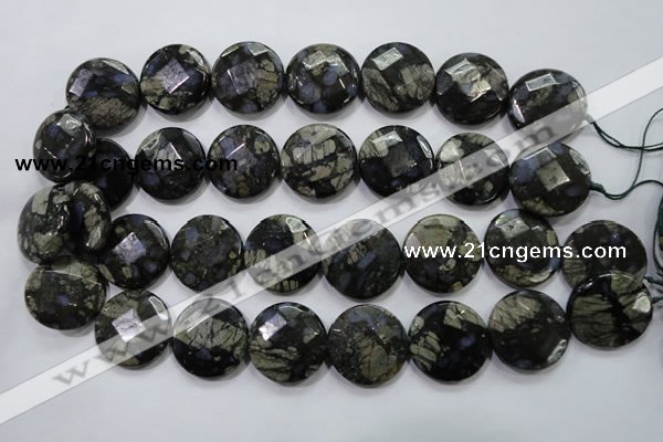 COP484 15.5 inches 25mm faceted coin natural grey opal beads