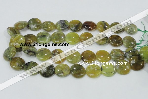 COP553 15.5 inches 20mm flat round yellow & green natural opal beads