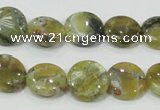 COP557 15.5 inches 14mm flat round natural yellow & green opal beads