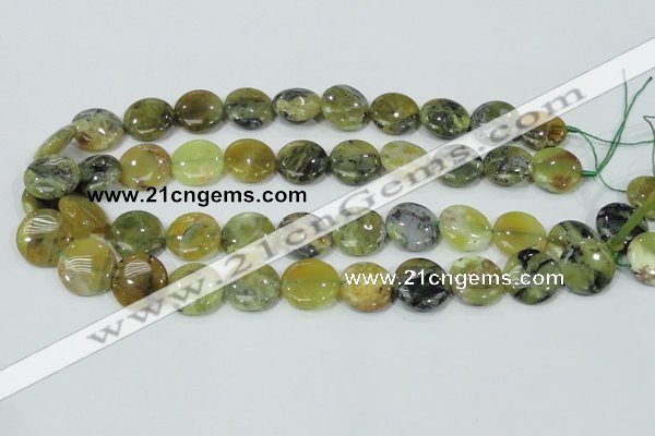 COP558 15.5 inches 18mm flat round natural yellow & green opal beads