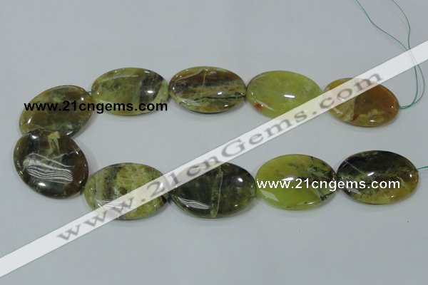 COP565 15.5 inches 30*40mm oval natural yellow & green opal beads