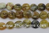 COP566 15.5 inches 8mm flat round natural yellow & green opal beads