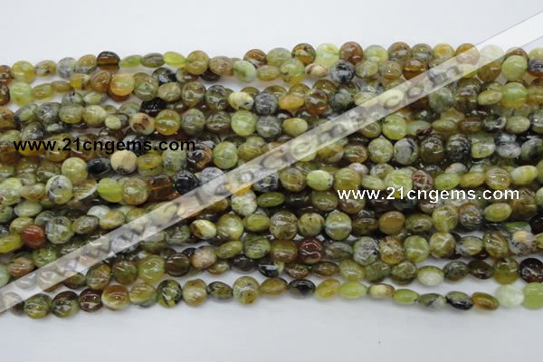 COP566 15.5 inches 8mm flat round natural yellow & green opal beads