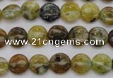 COP567 15.5 inches 10mm flat round natural yellow & green opal beads