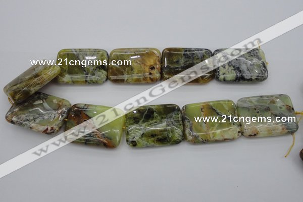 COP573 15.5 inches 30*40mm rectangle natural yellow & green opal beads