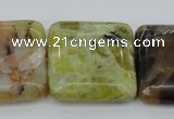 COP582 15.5 inches 30*30mm square natural yellow & green opal beads