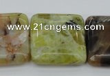 COP582 15.5 inches 30*30mm square natural yellow & green opal beads