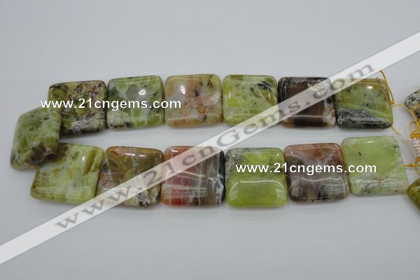 COP582 15.5 inches 30*30mm square natural yellow & green opal beads