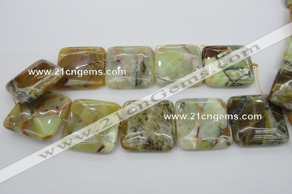 COP584 15.5 inches 40*40mm square natural yellow & green opal beads