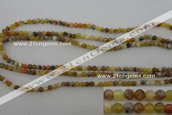 COP586 15.5 inches 4mm round natural yellow & green opal beads