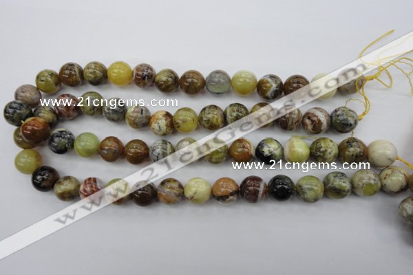 COP591 15.5 inches 14mm round natural yellow & green opal beads