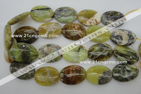 COP593 15.5 inches 25*35mm oval natural yellow & green opal beads