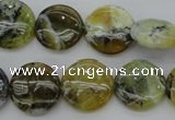 COP595 15.5 inches 16mm flat round natural yellow & green opal beads