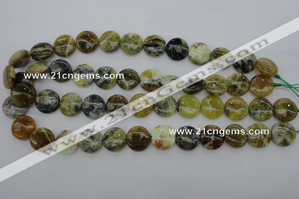 COP595 15.5 inches 16mm flat round natural yellow & green opal beads