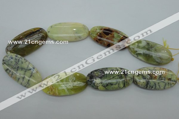 COP599 15.5 inches 25*50mm oval natural yellow & green opal beads