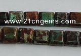 COP613 15.5 inches 10*10mm square double drilled green opal beads