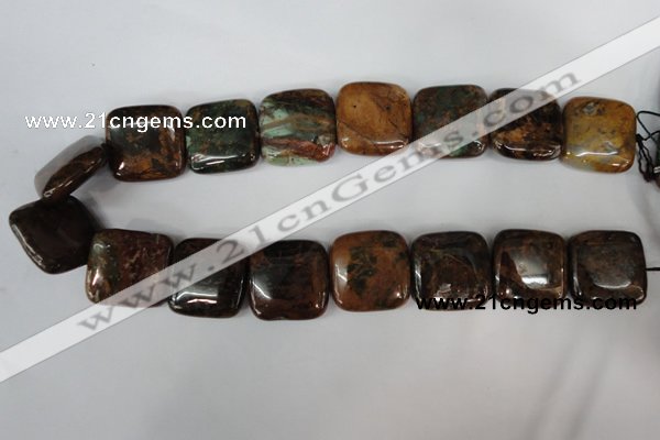 COP766 15.5 inches 25*25mm square green opal gemstone beads